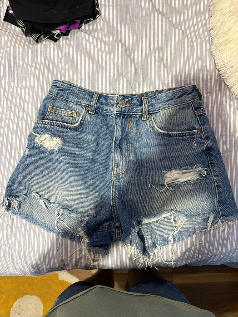 Bershka Light Blue Distressed Denim Shorts